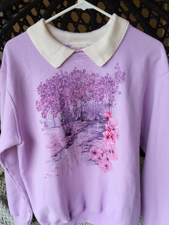 morning sun Tops - 🌸 Vintage Cherry Blossom Collared Sweatshirt - Light Purple